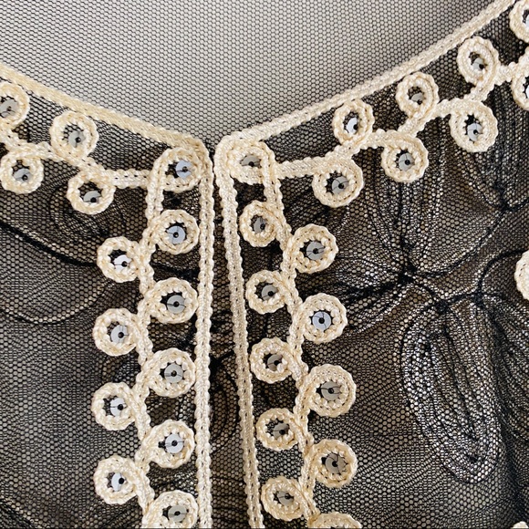 Vintage Simply Couture Floral Mesh Sequined Blouse Top Jacket Black & Ivory L - Picture 3 of 9